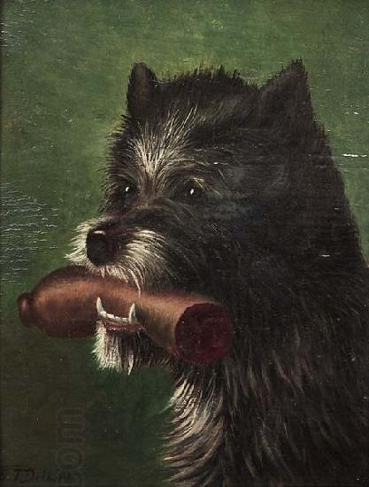 Carl Friedrich Deiker Hundeportrat mit Wurst im Maul China oil painting art